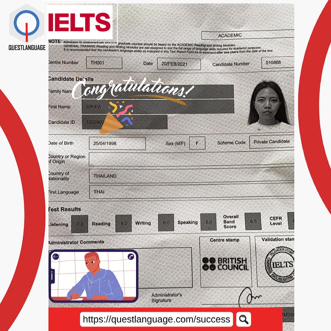 น้องฟ้่านักเรียน IELTS สดออนไลน์ของเรานะค่ะ สอบออกมา 6.5 ดูดีมากเลยทุกแบนเกิน 6 หมดได้มาตรฐาน